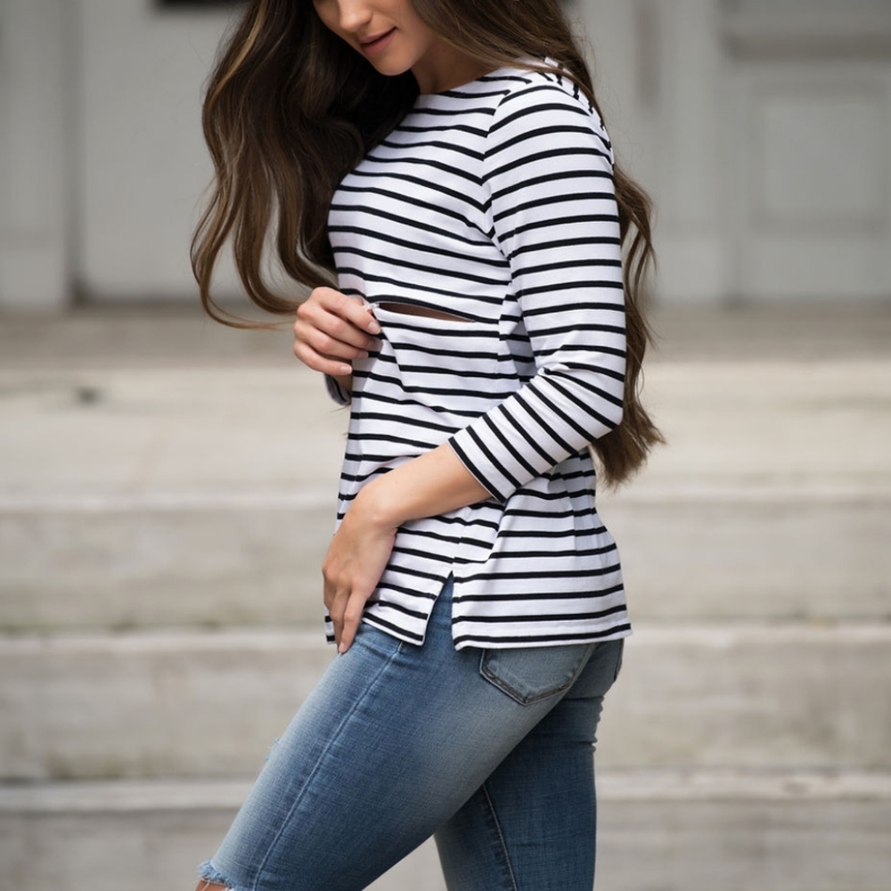 Nursing Queen Hidden Zipper Black and White Top Xs